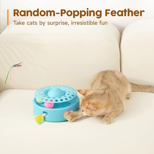 Potaroma Cat Toys 3-in-1 Automatic Interactive Kitten Toy, Fluttering Butterfly, Random Moving Ambush Feather, Track Balls, Dual Power Supplies, USB Powered, Indoor Exercise Cat Kicker (Blue) - Image 4