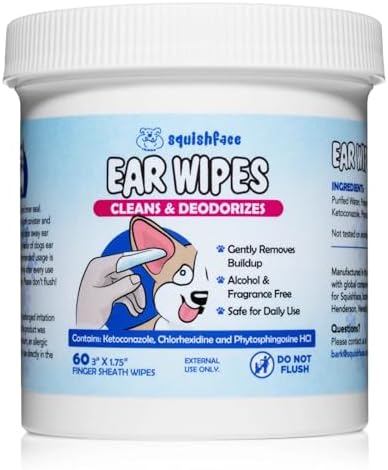 Squishface Ear Wipes – Finger Wipe Dog Ear Itch & Cleaner, 60 Count by Squishface