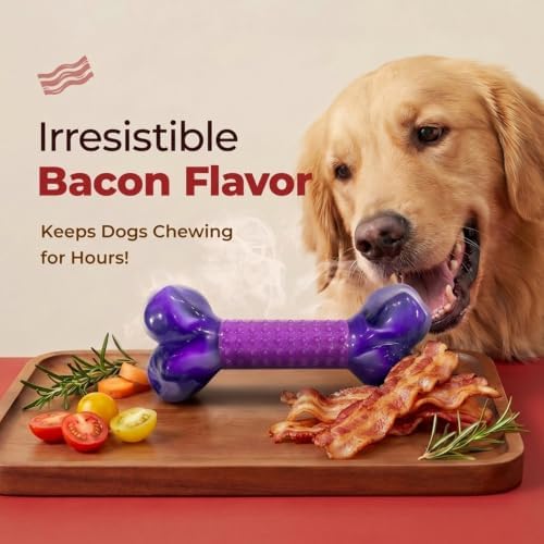 Tough Dog Toys for Aggressive Chewers Large Breed, Dog Chew Bone with Bacon Flavor, Pure Nylon Chew Toy for Medium Large Dogs, Bacon Flavor, Purple - Image 4