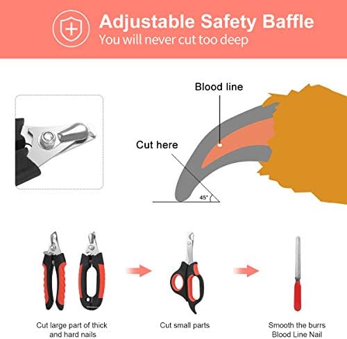 Dog Nail Clippers Trimmer Set, Quick Safety Guard to Avoid Over-Cutting, Stainless Steel Razor Sharp Blades, Sturdy Non-Slip Handles, Storage Case and Nail File, Professional Pet Grooming - Image 5