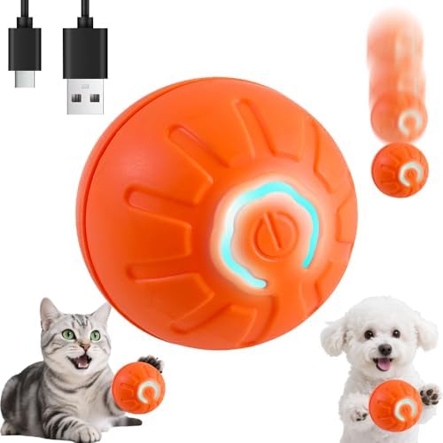 BIONEMAGILI Interactive Self-Moving Pet Toy Ball - Motion-Activated Auto Rolling, Military-Grade Chew Resistant, USB-C Rechargeable for Small Dogs & Cats (Orange/S/New3) by Unknown