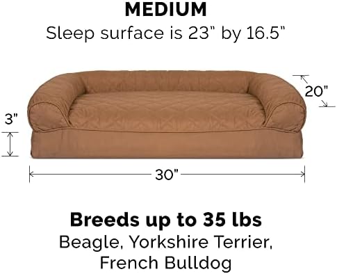 Furhaven Pillow Dog Bed for Medium/Small Dogs w/ Removable Bolsters & Washable Cover - Quilted Sofa - Toasted Brown, Medium - Image 2
