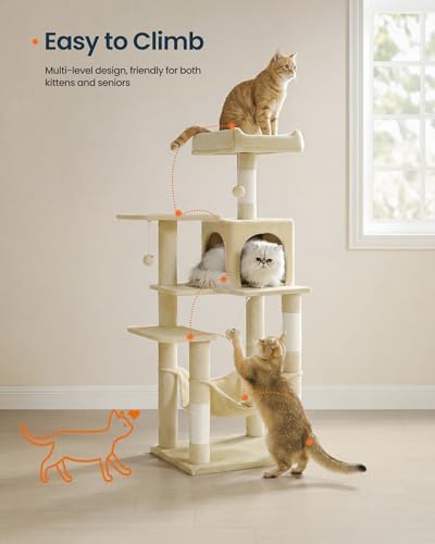 SONGMICS HOME Cat Tree for Indoor Cats, Multi-Level Cat Tower with Sisal Scratching Posts, Hammock and Condo, Beige - Image 5