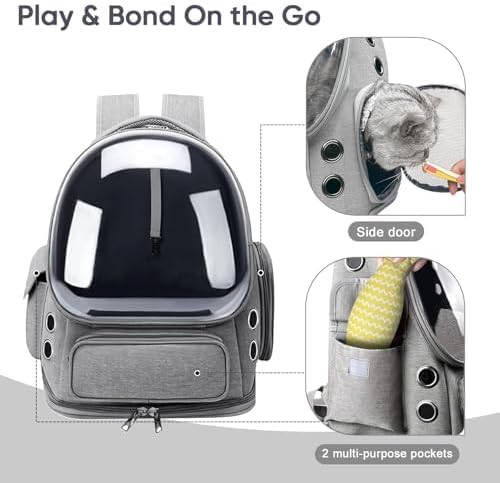Breathable Cat Backpack Carrier, Large Space Cat Bubble Backpack for Kitty & Small Dog up to 18lbs, Foldable Cat Carrier Backpack, Transparent Airline Approved Carrier for Travel (Gray) - Image 4