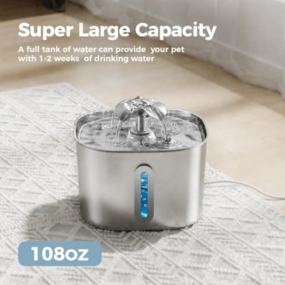Cat Water Fountain, MOGOBABA Stainless Steel Cat Fountain 108oz/3.2L - Image 3