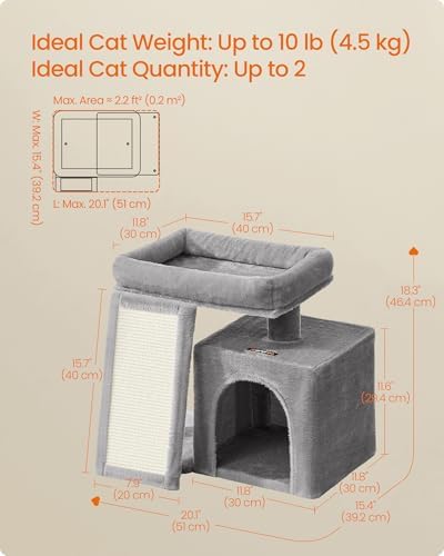 Feandrea Cat Tree, 18.3-in Small Cat Tower, Cute Kittens Condo, Dove Gray - Image 5