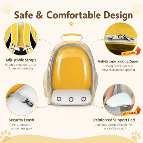 Cat Backpack Carrier Back Expandable Bubble Pet Carrier Backpack for Large Cat, Kitten and Dog, Designed for Hiking, Travelling and Outdoor Use (Back Expandable-Yellow) - Image 5