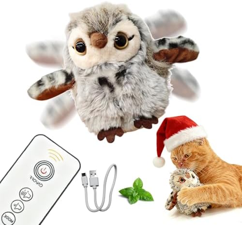 Puffluv Flapping Cat Toy,Interactive Owl with Remote Control, 3 Modes Flapping Wings & Chirping, USB Rechargeable,Catnip, Mimic Bird for Indoor Cats, Never Bored by Unknown