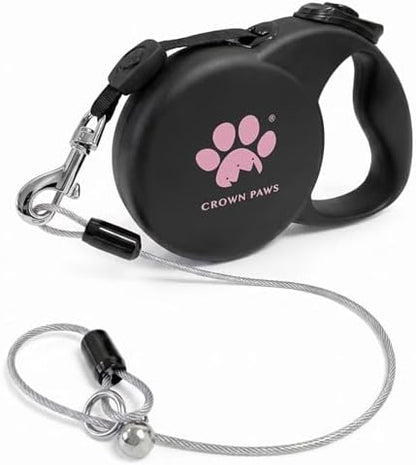 Chew Proof Retractable Dog Leash for Large Dogs, 16ft Heavy Duty Dog Lead with Anti-Chewing Steel Wire Rope, Tangle-Free 360° Swivel, One-Hand Brake & Lock, Black L by CROWN+PAWS