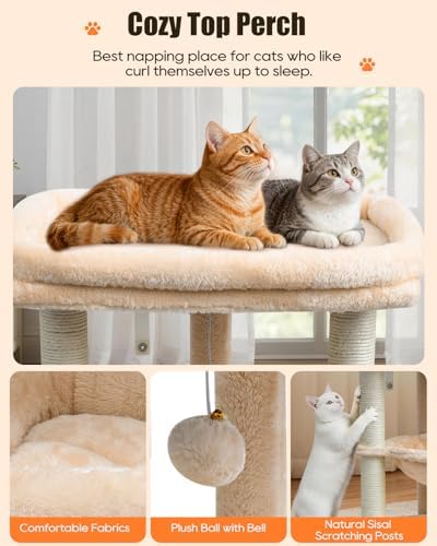 SYANDLVY Small Cat Tree for Indoor Cats with Top Perch Hammock & Bottom Bed - Image 4