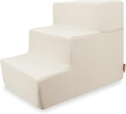 Best Pet Supplies Dog Stairs & Steps - Foam Steps for Small Dogs & Cats, Non-Slip Indoor Balanced Pet Step Support, Dog Ramp, No Assembly, Ivory, Foldable 3-Step (16.5-inch Height)