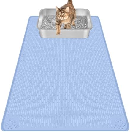 Silicone Cat Litter Mat for Litter Box 34”x22” Large Cat Mat, Blue by Bartuke