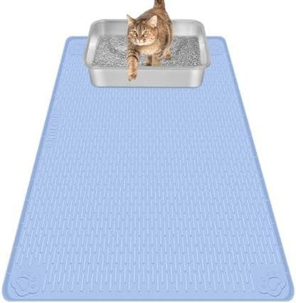 Silicone Cat Litter Mat for Litter Box 34”x22” Large Cat Mat, Blue by Bartuke