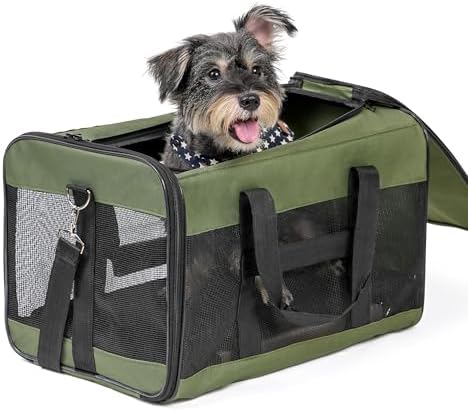 Conlun Dog Carrier Soft Sided, Large Cat Carrier with Inner Safety Leash, Pet Transport Carrier for Large Cats and Medium Dogs up to 20 Lbs, Collapsible Travel Puppy Carrier Bag -Green L by Conlun