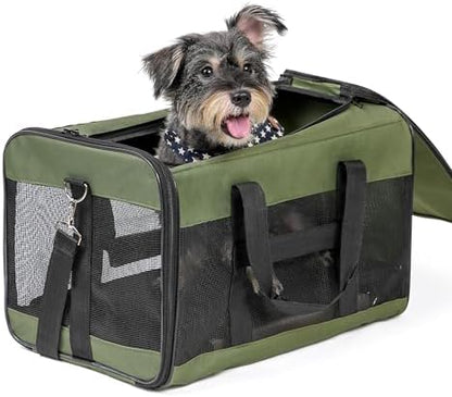Conlun Dog Carrier Soft Sided, Large Cat Carrier with Inner Safety Leash, Pet Transport Carrier for Large Cats and Medium Dogs up to 20 Lbs, Collapsible Travel Puppy Carrier Bag -Green L by Conlun