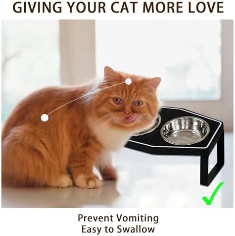 Gothic Cat Food Bowls Elevated, Raised Cat Bowls for Indoor, Non-Slip Stand & Wood Board, Stainless Steel and Whisker Friendly Food Bowls (Cat Bowl*3) - Image 5