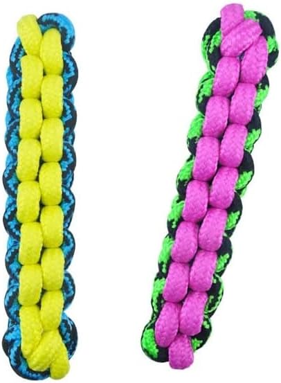 Braided Paracord Rope Dog Toy Tough Fetch Stick Chew Tug Choose Color 10 1/4" (Blue/Yellow)