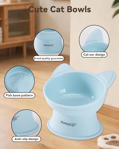 MateeyLife Elevated Cat Bowls, 2P Raised Food and Water Bowl Set for Indoor Cats & Small Dogs, Whisker Fatigue Cat Bowl, Anti Vomit Feeding Pet Bowls, 6 oz Each, Dishwasher Safe - Blue & Yellow - Image 5