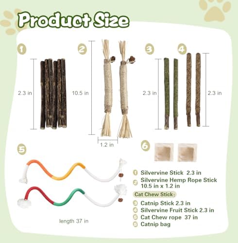 Silvervine Chew Sticks & Cat Chew Long Rope for Cats, 12 Pack Natural Catnip Chew Toys - Image 5