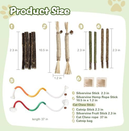 Silvervine Chew Sticks & Cat Chew Long Rope for Cats, 12 Pack Natural Catnip Chew Toys - Image 5