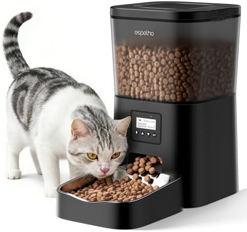 Espelho Automatic Cat Feeder- 4L Timed Cat Food Dispenser 1-6 Meals Control for Cat and Small Dog- Auto Pet Feeder with Desiccant Bag Keep Fresh for Reliable Easy Set Up and Clean- Voice Recorder by Espelho