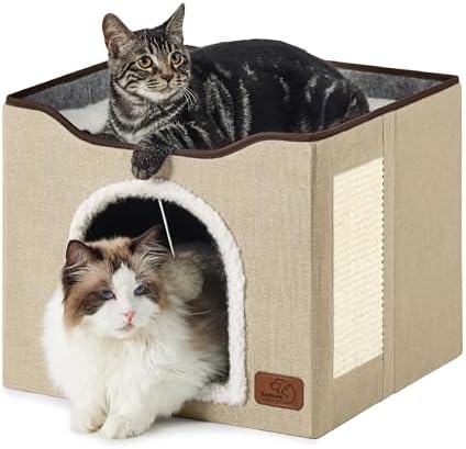 Bedsure Cat House Bed for Indoor Cats with Fluffy Ball and Scratch Pad by BEDSURE