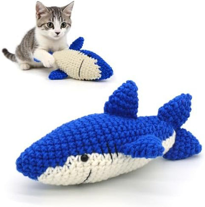 Catnip Fish Toy - Hand-Crocheted with Real Catnip & Bell, Interactive Kicker Toy for Cats Kitten, Soft & Safe for Biting by Waodoing