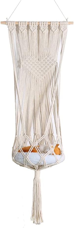 Hanging Macrame Cat Hammock Bed, Hanging Cat Bed, Boho Wall Hanging Cat Hammock for Indoor Outdoor Home Decor, Swing Bed for Cat Small Dog Sleeping Playing Climbing