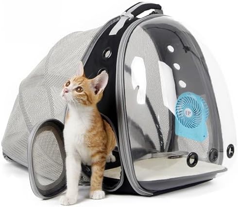 Cat Bubble Backpack with Fan, Fit up to 12 lbs, Space Capsule Astronaut Clear Window Pet Travel Carrier Backpack for Cat and Small Puppy by halinfer