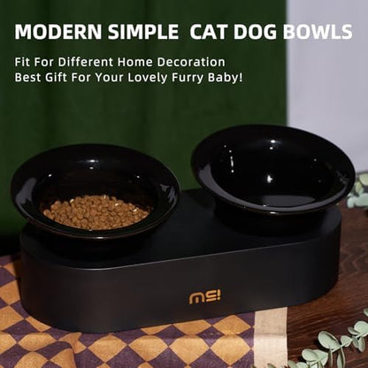 MS!MAKE SURE Raised Cat Bowls Set - Ceramic Dishes with Non-Slip Stand, 9° Tilted, Lead & Cadmium Free, for Small Dogs and Cats, 6.5" Wide - 2 x 320ML (10.8 oz), Black - Image 6