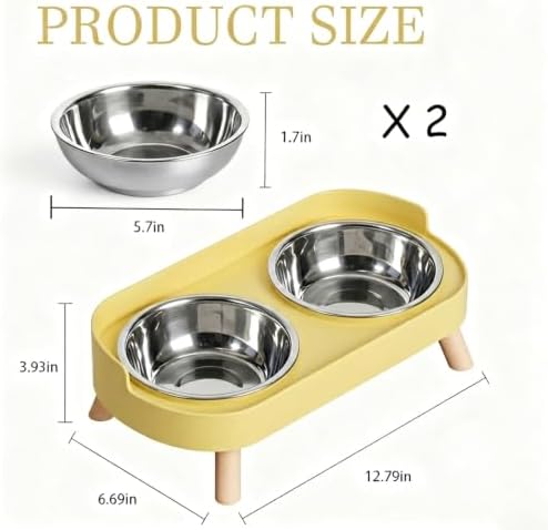 Elevated Cat Bowls, 2 Stainless Steel Raised Cat Food and Water Bowl Set, Splash Proof & Non-Slip, Whisker Fatigue Friendly, Dishwasher Safe for Cats and Small Dogs - Yellow - Image 3