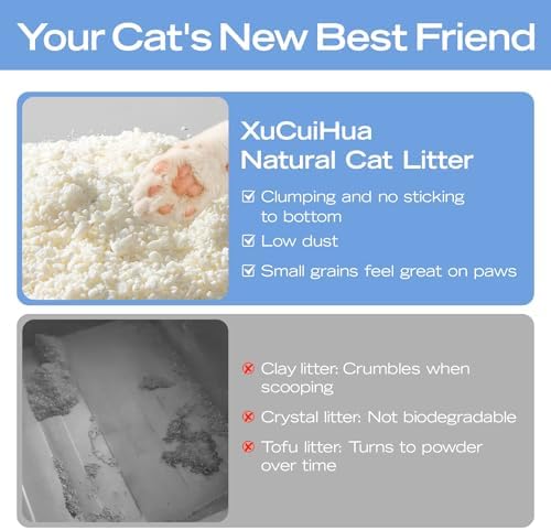 XuCuiHua Natural Cat Litter Unscented, 100% Plant-Based, Strong Clumping Litter, Easy Scooping, Clumps Lift Cleanly, Chemical-Free, Low Dust, Corn & Cassava Litter, 16.5 LB (5.5 LB x 3 Bags) - Image 6