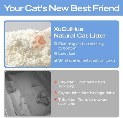 XuCuiHua Natural Cat Litter Unscented, 100% Plant-Based, Strong Clumping Litter, Easy Scooping, Clumps Lift Cleanly, Chemical-Free, Low Dust, Corn & Cassava Litter, 16.5 LB (5.5 LB x 3 Bags) - Image 6