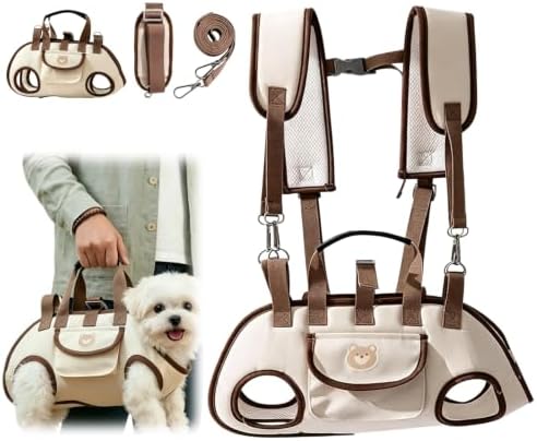 Dog Carrier Sling, Puppy Sling Carrier for Medium Dogs & Cats, Breathable Mesh Pet Shoulder Bag with Adjustable Strap & Pockets, for Outdoor Walking Travel (Beige, M) by Unknown