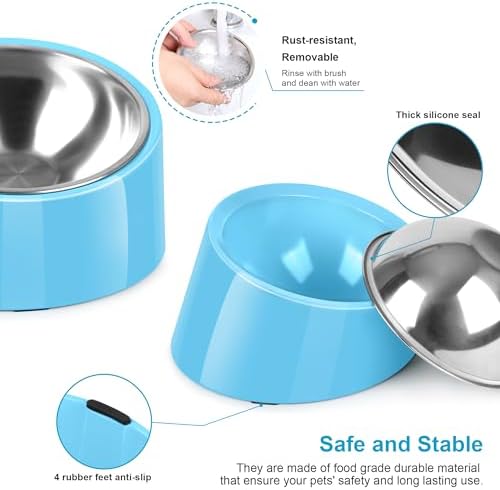 Tilted Dog Bowl Non-Slip & Non-Spill Pet Feeder with Elevated Detachable Melamine Stand, Easy to Get Food Dog Dish, L/300ml Sky Blue - Image 6