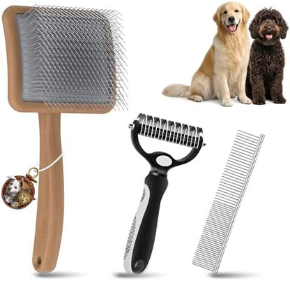 Large Dog 3 in 1 Grooming Kit, Extra Long Pin Dog Slicker Brush by YOYUPETA