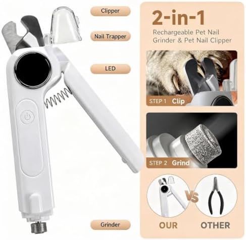 2-in-1 Dogs & Cats Nail Clipper and Grinder Electric Quiet Dual LED Lights - Image 2