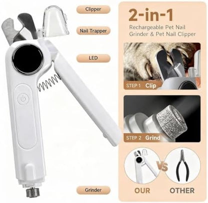 2-in-1 Dogs & Cats Nail Clipper and Grinder Electric Quiet Dual LED Lights - Image 2