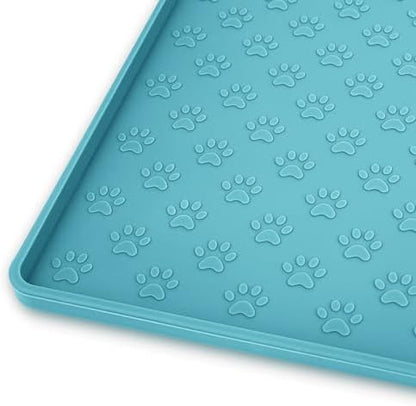 Ptlom Dog Food Mat Anti-Slip Pet Bowl Mats for Food and Water, High-Lips Pet Placemat Prevent Messy Spills to Floor, Waterproof Puppy Feeding Tray for Small, Medium Large Dogs Cats, Silicone by PTLOM