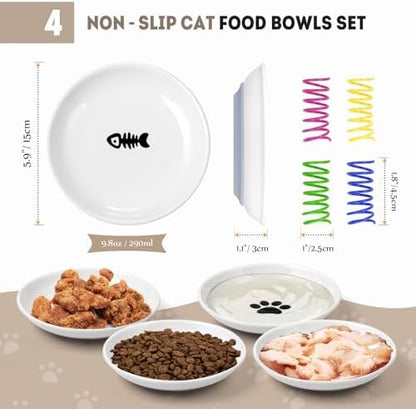 Cat Food Bowl, 4PCS Ceramic Cat Dishes for Food, Non-Slip Kitten Bowls Set - Image 2
