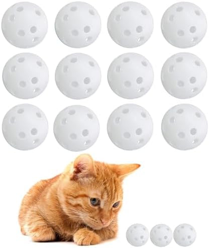 Low Noise No Bells Cat Ball Toy, 12Pcs White Plastic Golf Balls with Holes, Funny Interactive Cat Toys for Bored Indoor Cats,Cute Kitten Kitty Toys(1.65") - Image 7