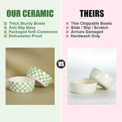 6.4 inch Ceramic Hand Painted Basic Dog Bowl Set of 2 with Anti-Skid Rubber Base, Food and Water Bowls for Small Pets Green - Image 6