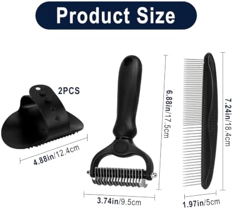 Double-Sided Pet Grooming Rake, 4-in-1 Professional Pet Grooming Kit, Deshedding and Dematting Tool for Dogs and Cats, Ideal for Long & Short Haired Pets (Black Kit 4PCS) - Image 2