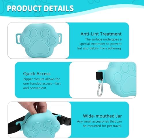 Dog Treat Pouch with Training Clicker and 2 Poop Bags, 1.8 Cup Small Sealable Zipper Silicone Fanny Pack with Waist Belt, Pet Puppy Training & Walking Essentials (Blue) - Image 5