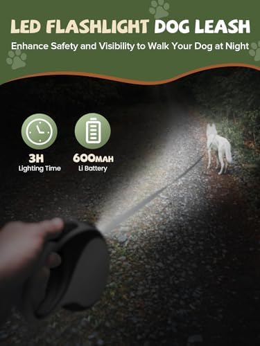 Retractable Dog Leash with Led Light, Douexio 16ft Heavy Duty Dog Leash Retractable for Medium Large Dogs Up to 110lbs,360° Tangle-Free, One-Button Control, High Strength Hook (White, 66-110lbs) - Image 3