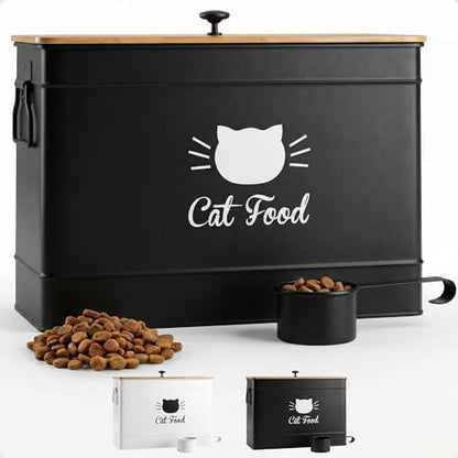 Metal Cat Food Container with Scoop, 15lb (50 Cup) w/ Airtight Bamboo Lid by HBDesignCo