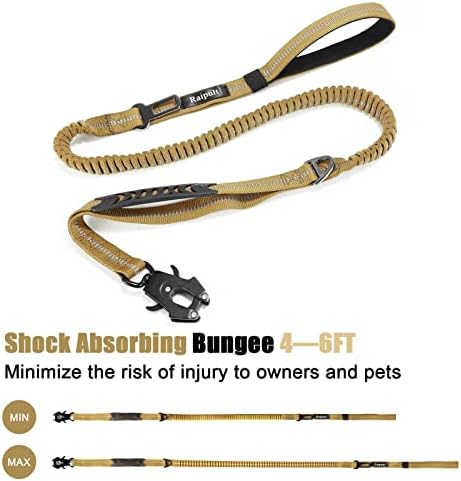 Raipult Tactical Shock Absorbing Bungee Dog Leash Heavy Duty, 4-6ft, Khaki - Image 3