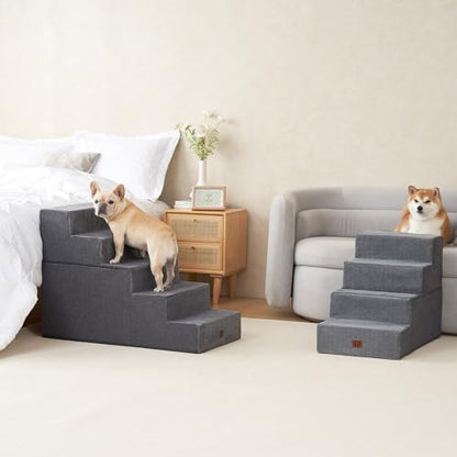 EHEYCIGA Dog Stairs for High Bed 25" H, Extra Wide Dog 5-Step, Grey - Image 5