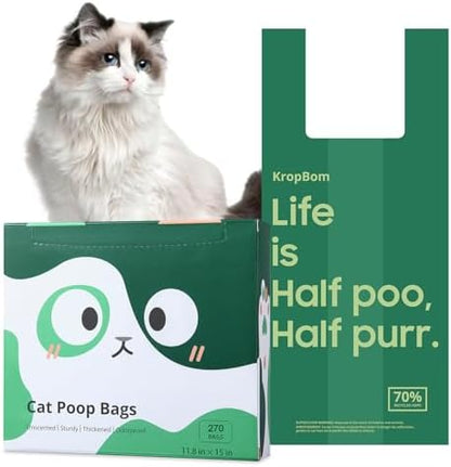 270 Count Cat Poop Bags with Handles, Disposable Litter Bags for Pet Poop, Extra-Thick Kitty Waste Bags Easy Tie Leak-Proof Strengthen Unscented (Made of 70% Recycled Plastic) by KropBom