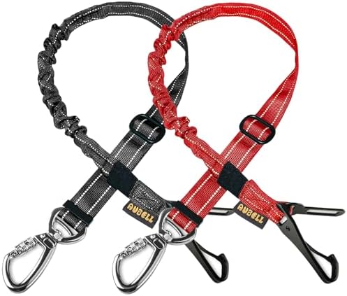 AUBELL Dog Seat Belt for Car,2 Pack Set 3-in-1 Dog Car Harness,Black+Red by AUBELL